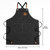 Xemussa Chef Aprons for Men Women with Large Pockets, Cotton Canvas Cross Back Heavy Duty Adjustable Work Apron, Size M to XXL