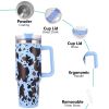 40oz 5D cowprint Insulated Tumbler With Handle And Straw Lid Portable Large Capacity water bottle, Heat preservation